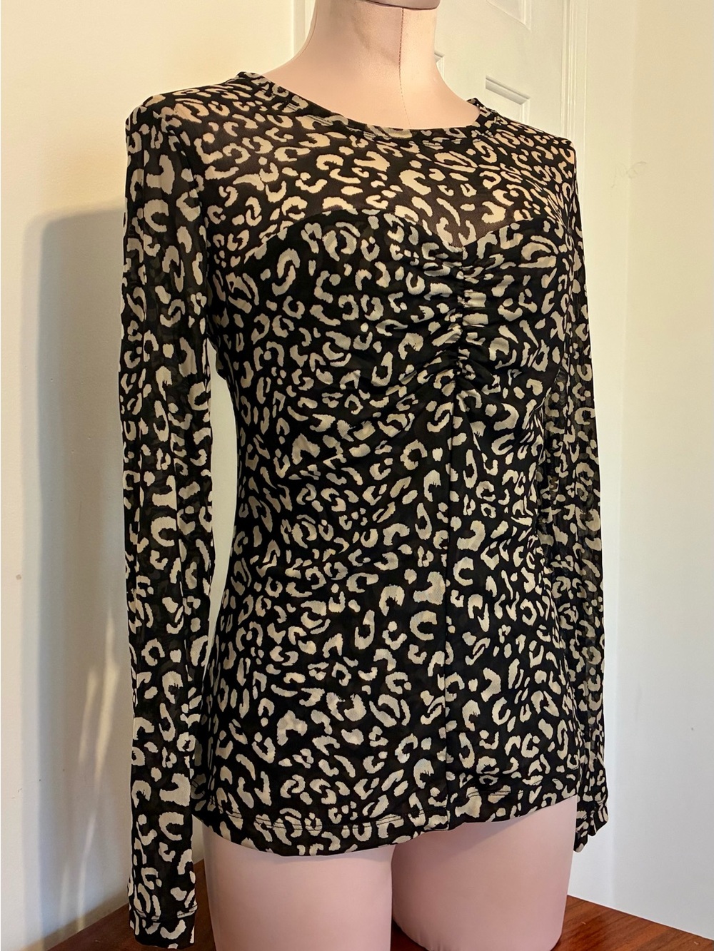Cabi Chettah Print Long sleeve  Nylon/spandex Women's Size S With Under Layer